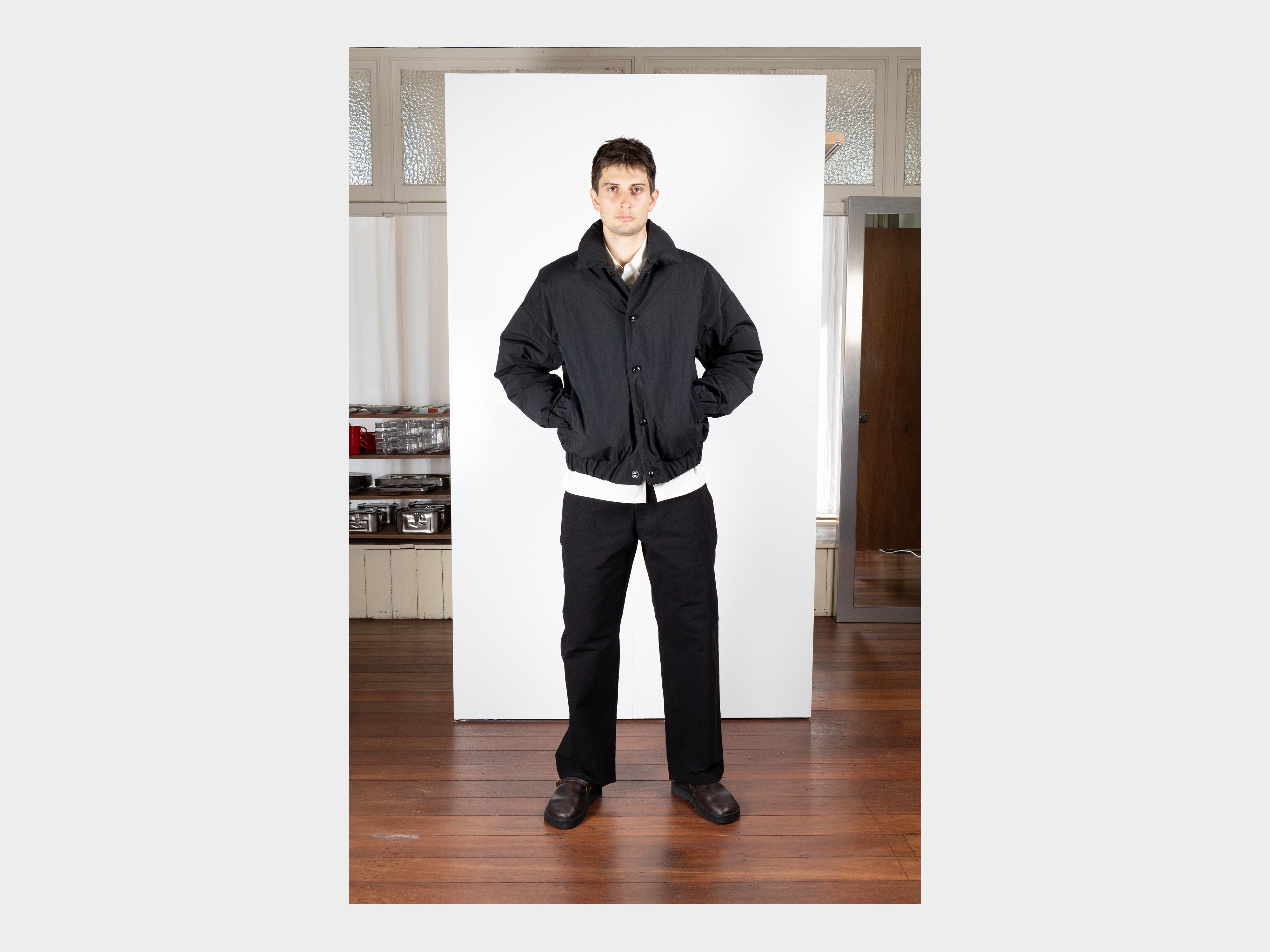 R0D6 "Double Down Blouson" Black Recycled Nylon