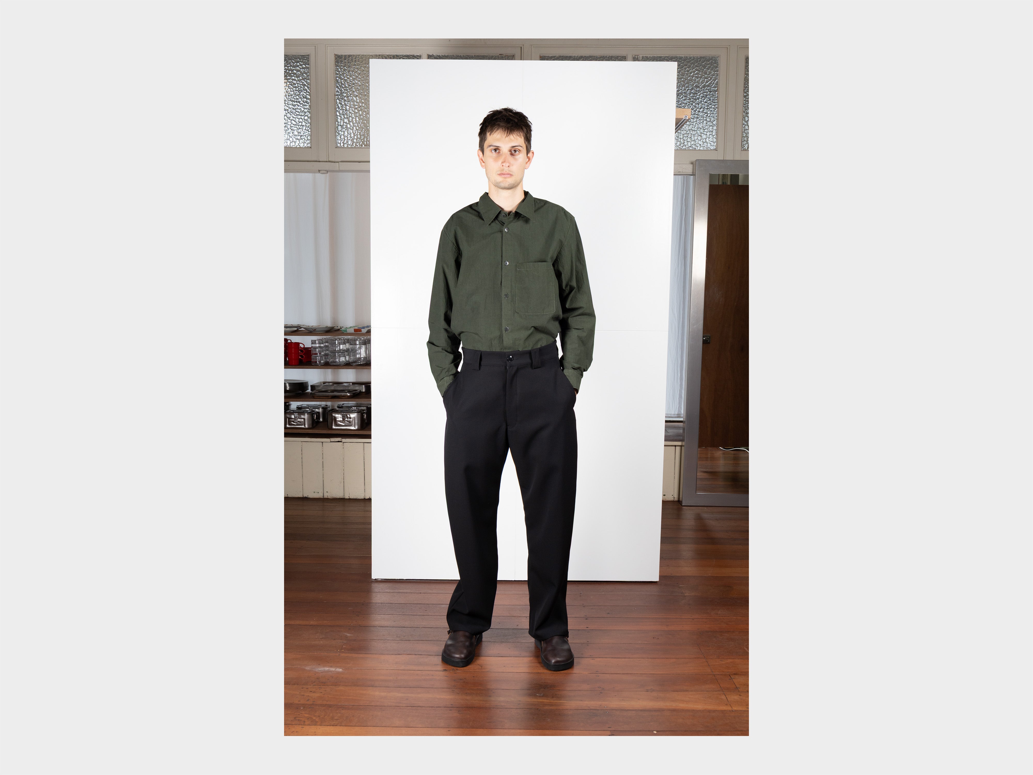 R21Y6 "Patch Pants" Black Impact Wool